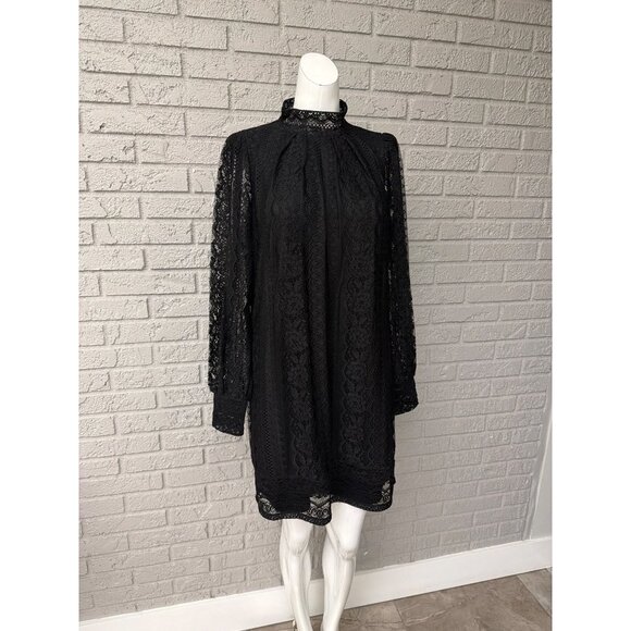 Express Women’s Black Long Sleeve High Neck Lace Dress Size M - Picture 2 of 9